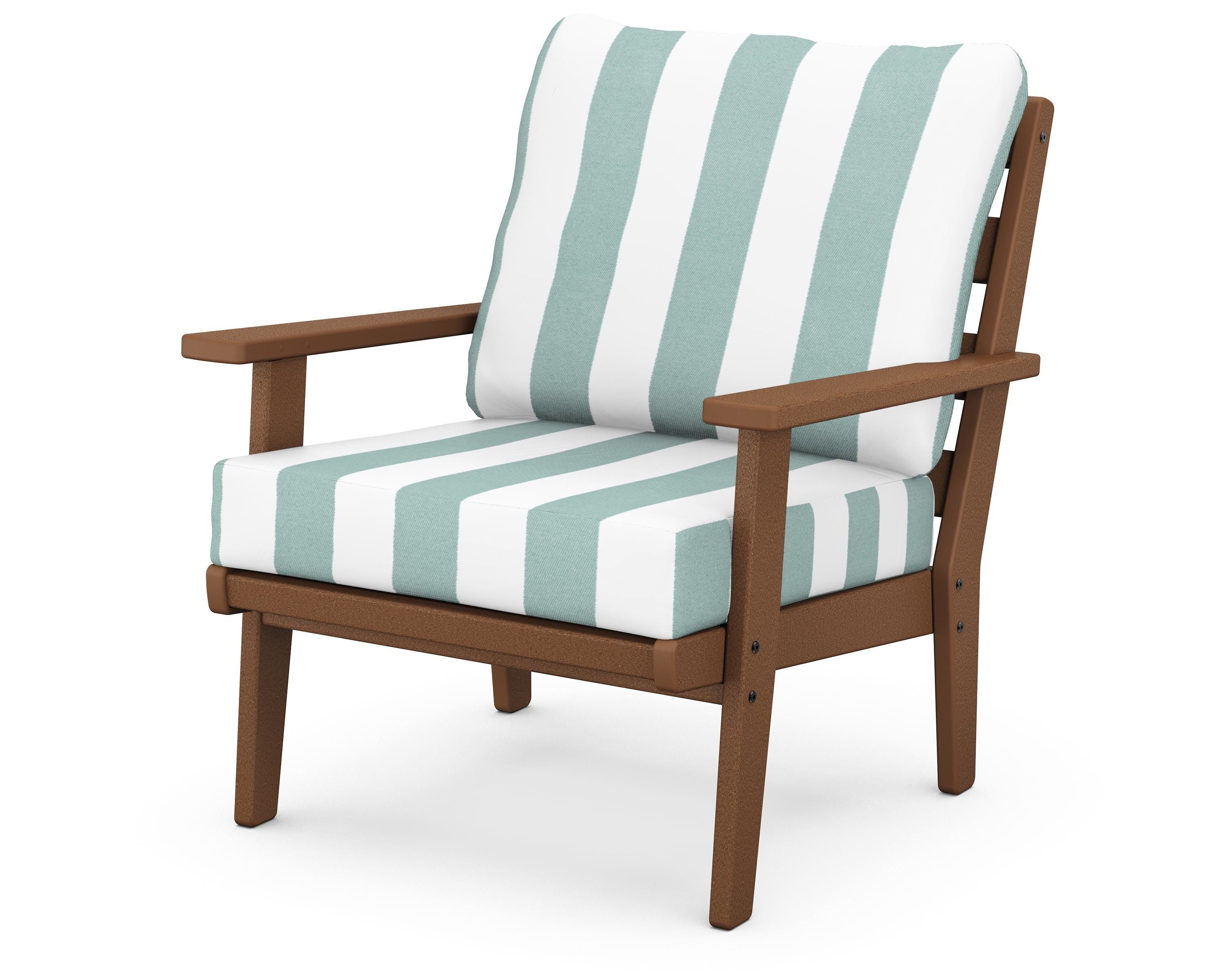 POLYWOOD® Grant Park Deep Seating Chair in Teak / Cabana Stripe Glacier Spa
