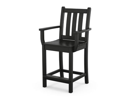 POLYWOOD® Traditional Garden Counter Arm Chair in Black