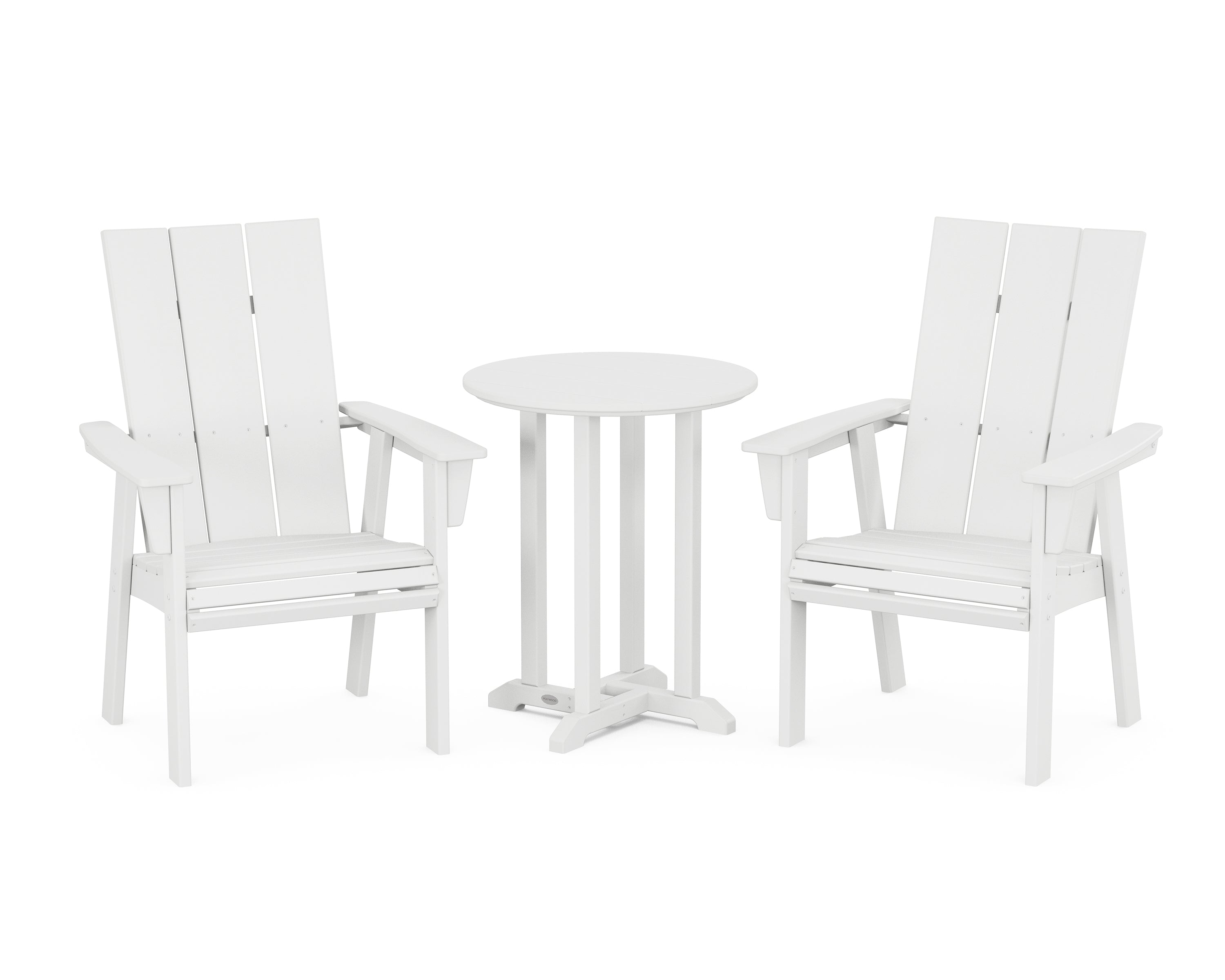 POLYWOOD® Modern Curveback Adirondack 3-Piece Round Bistro Dining Set in White