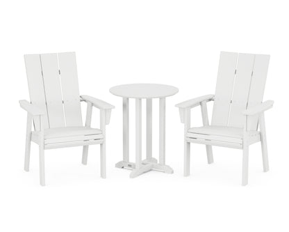 POLYWOOD® Modern Curveback Adirondack 3-Piece Round Bistro Dining Set in White