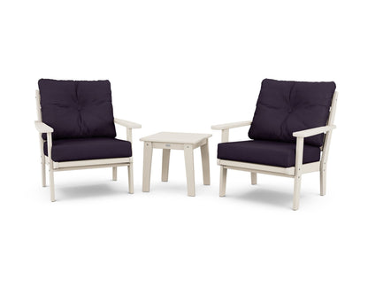 POLYWOOD® Lakeside 3-Piece Deep Seating Chair Set in Sand / Navy Linen