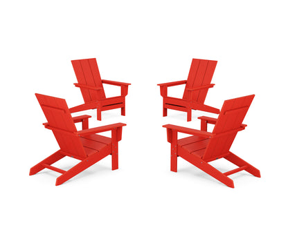 POLYWOOD® 4-Piece Modern Studio Adirondack Chair Conversation Set in Sunset Red
