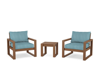 POLYWOOD® EDGE Sectional 3-Piece Deep Seating Set in Teak / Lattice Sky Blue