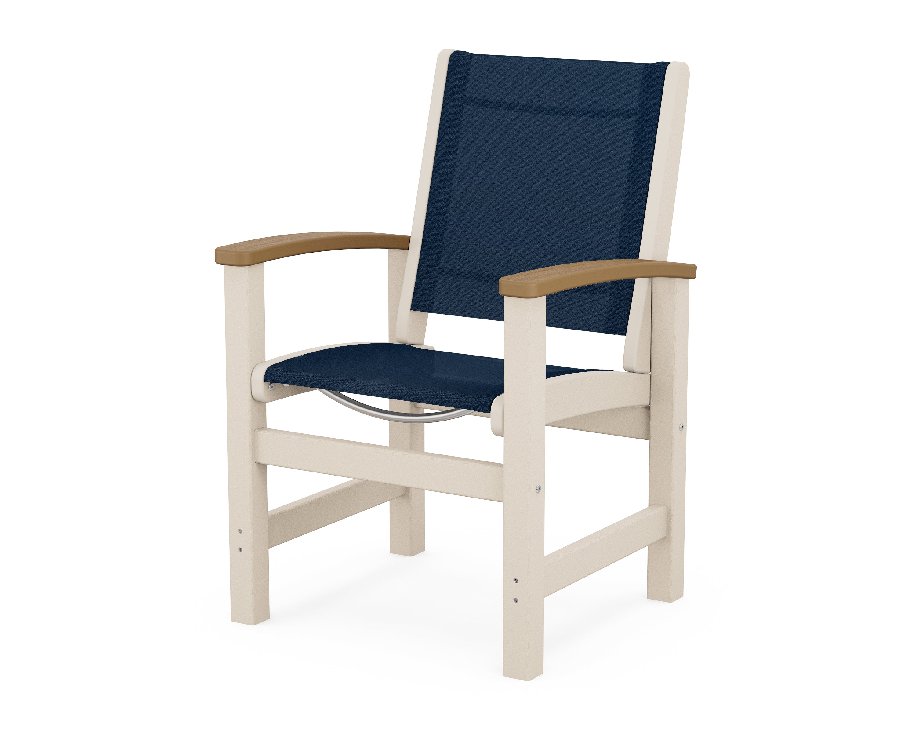POLYWOOD® Coastal Dining Chair in Sand / Natural / Navy Blue Sling