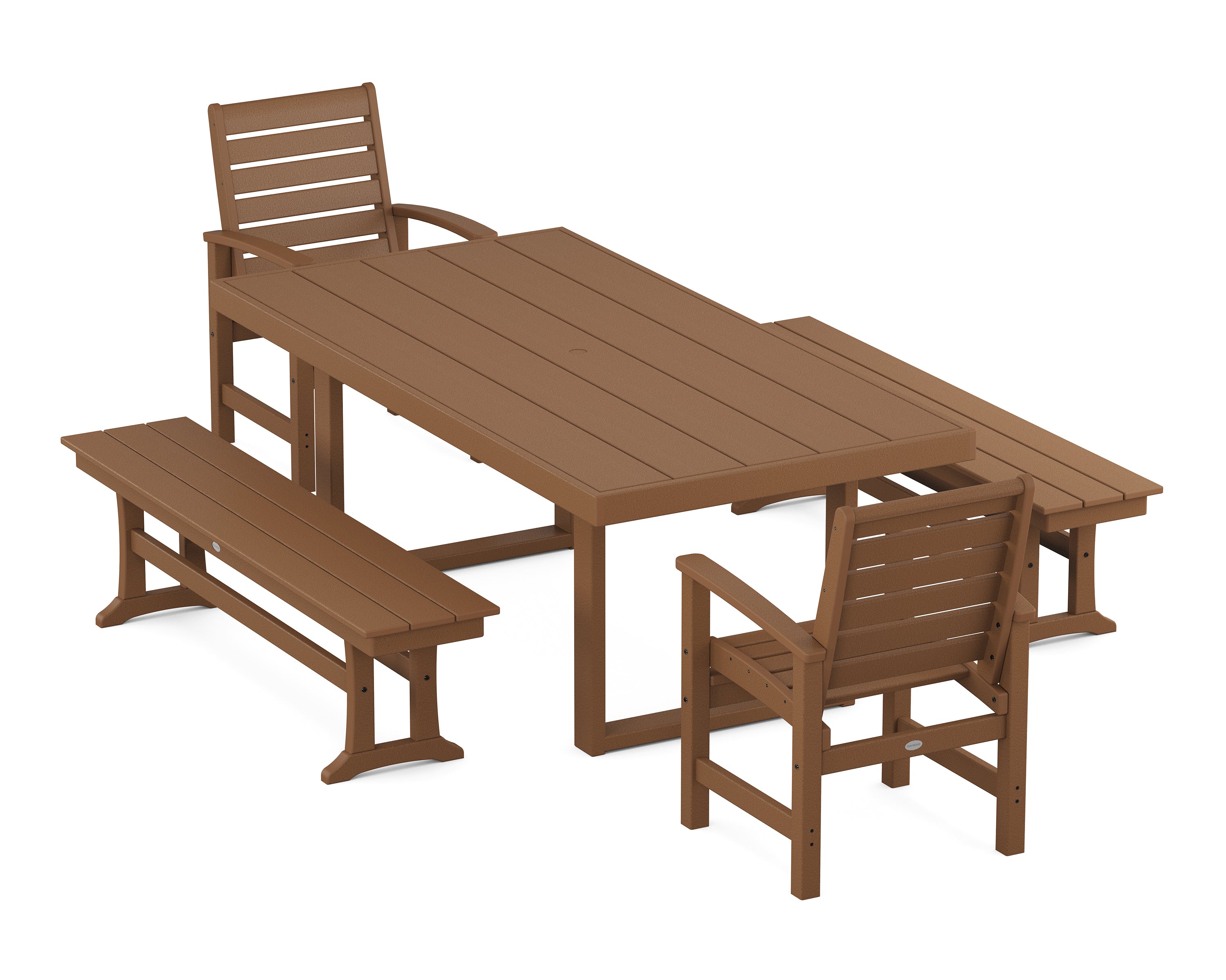 POLYWOOD® Signature 5-Piece Dining Set with Benches in Teak