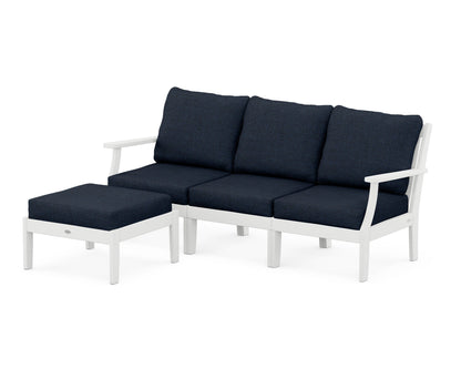 POLYWOOD® Braxton Modular 4-Piece Deep Seating Set with Ottoman in White / Marine Indigo