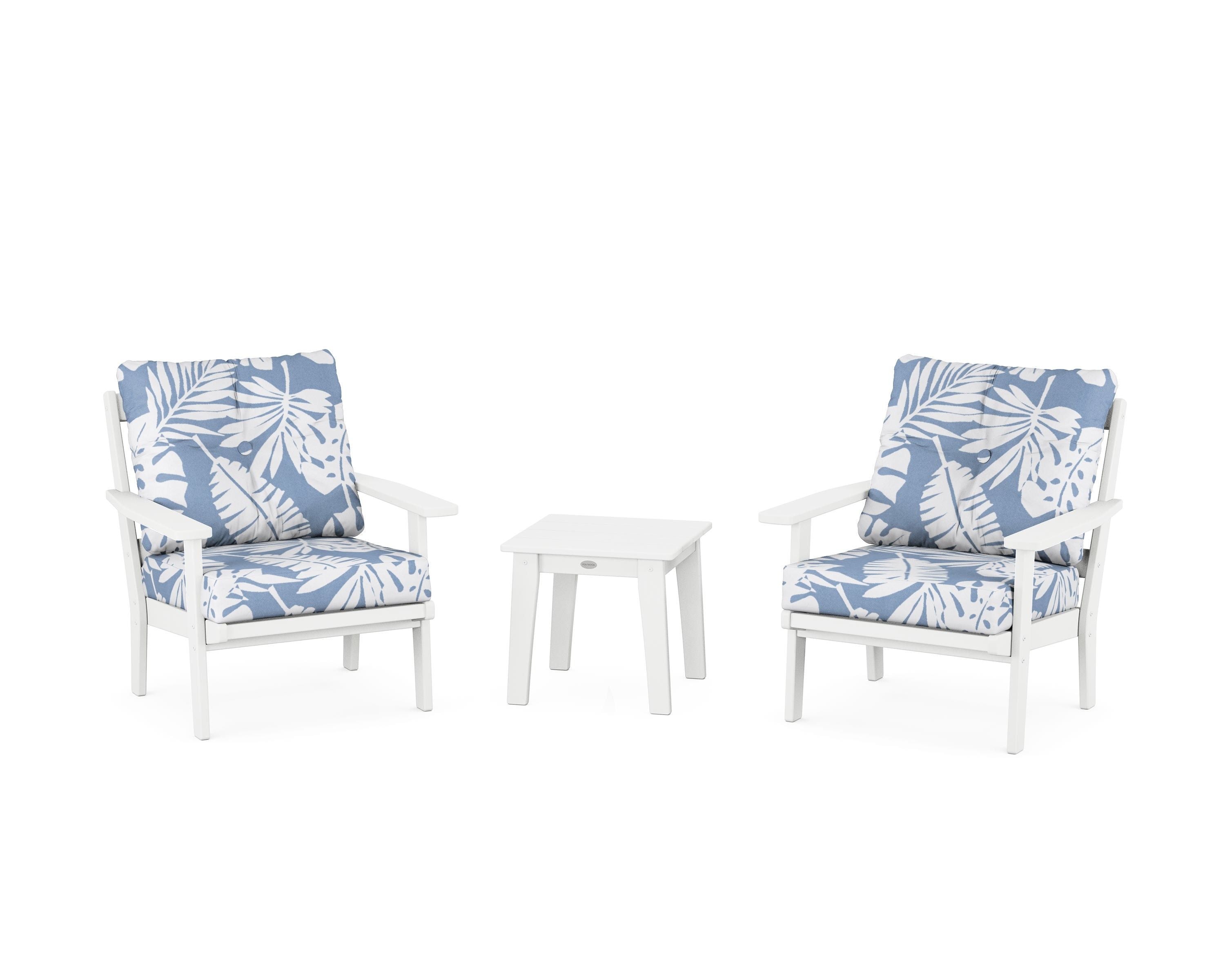 POLYWOOD® Oxford 3-Piece Deep Seating Set in White / Leaf Sky Blue