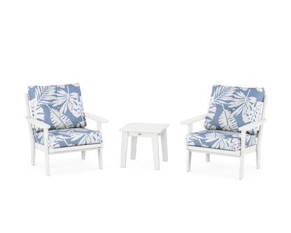 POLYWOOD® Oxford 3-Piece Deep Seating Set in White / Leaf Sky Blue