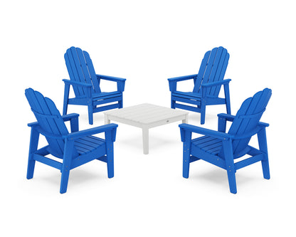 POLYWOOD® 5-Piece Vineyard Grand Upright Adirondack Chair Conversation Group in Pacific Blue / White