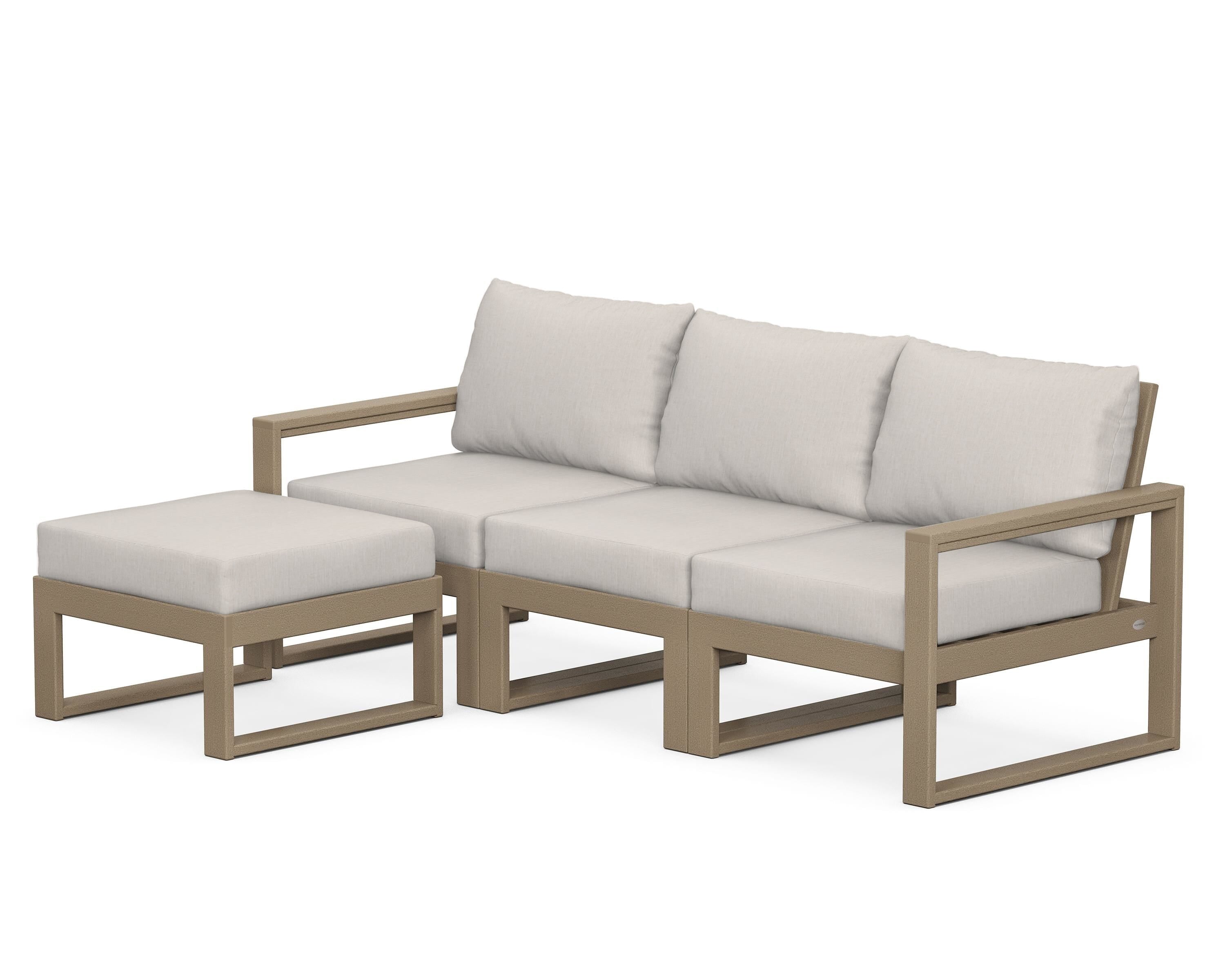 POLYWOOD® EDGE 4-Piece Modular Deep Seating Set with Ottoman in Vintage Sahara / Cast Ash