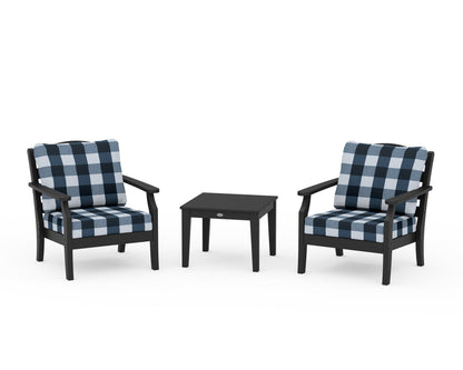 Draper James™ by  POLYWOOD® Savannah 3-Piece Deep Seating Set in Black / Buffalo Plaid Marine Indigo
