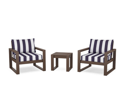 POLYWOOD® EDGE Sectional 3-Piece Deep Seating Set in Mahogany / Cabana Stripe Navy