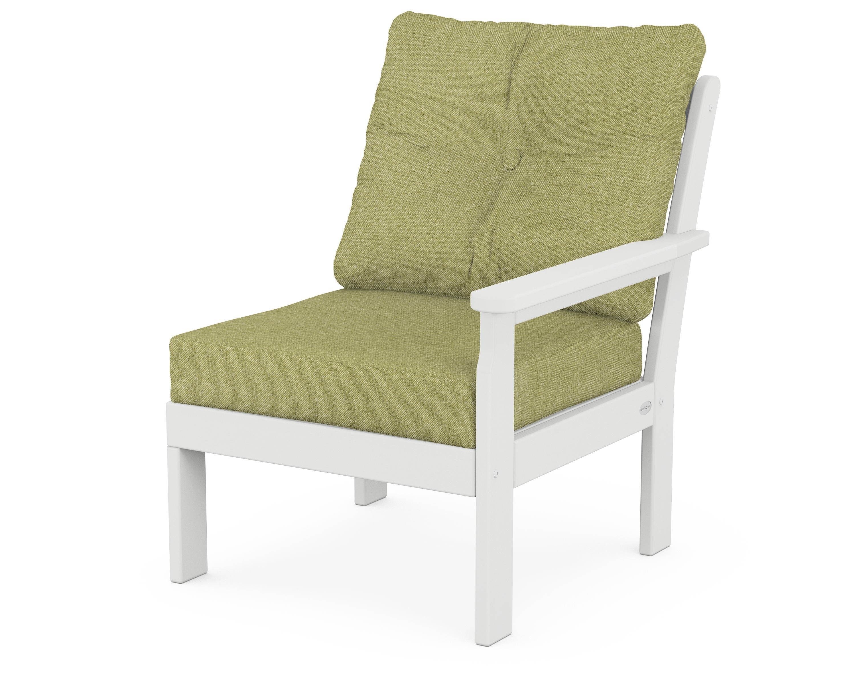 POLYWOOD® Vineyard Modular Right Arm Chair in White / Chartreuse Boucle