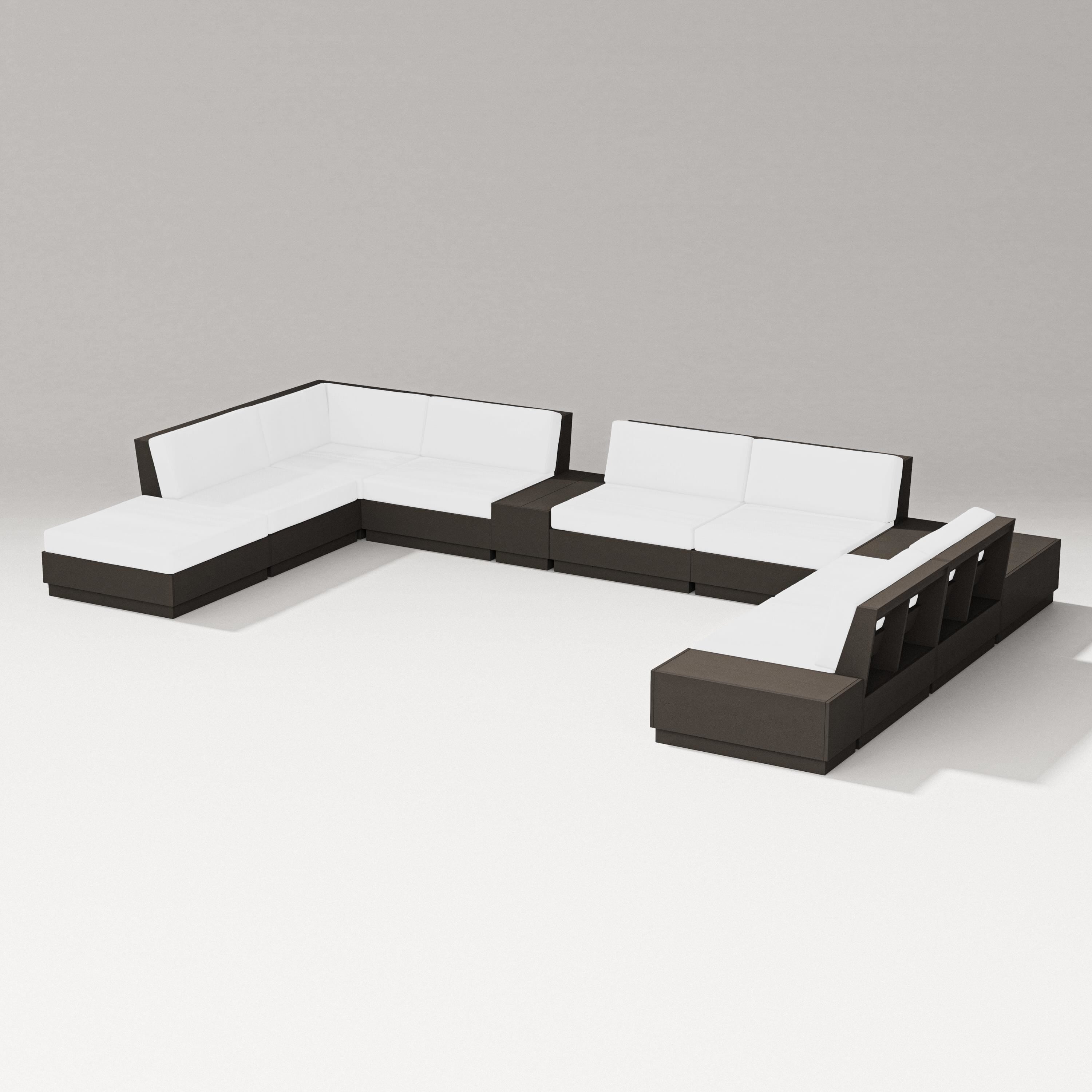PW Designer Series Elevate 11-Piece Conversation Sectional Set in Vintage Coffee / Natural