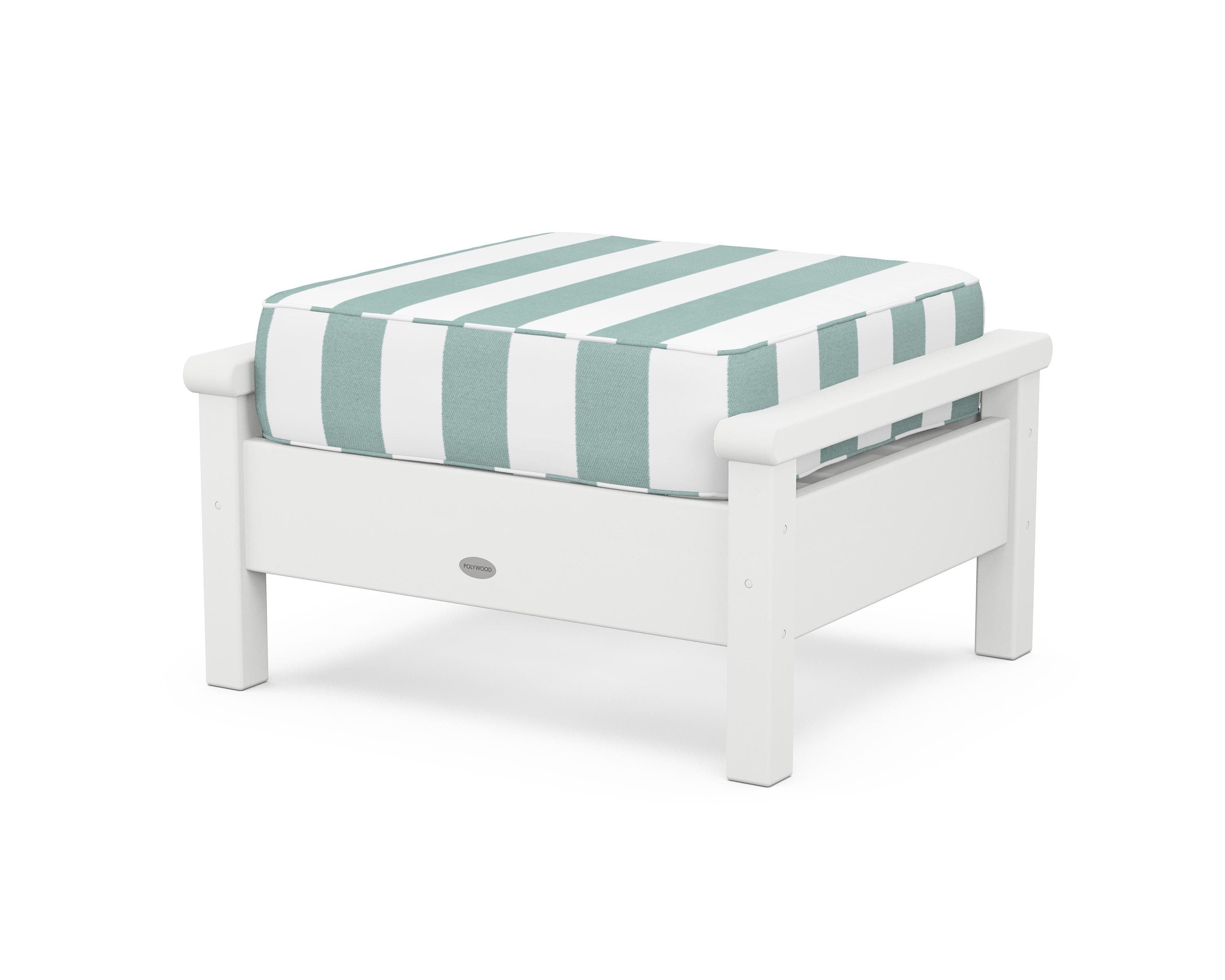 POLYWOOD® Harbour Deep Seating Ottoman in White / Cabana Stripe Glacier Spa