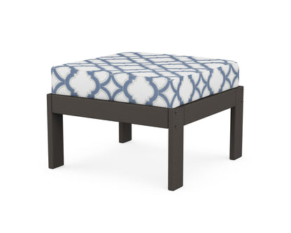 POLYWOOD® Vineyard Modular Ottoman in Vintage Coffee / Trellis Sky Blue