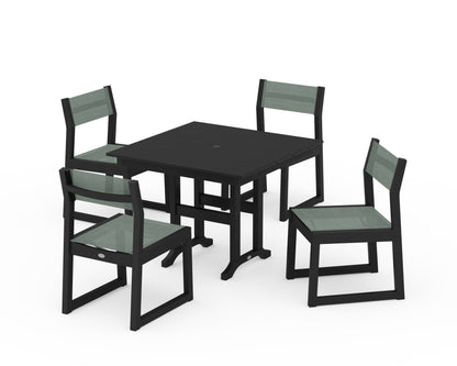 POLYWOOD® EDGE Sling Side Chair 5-Piece Farmhouse Dining Set in Black / Dupioni Sea Mist Sling