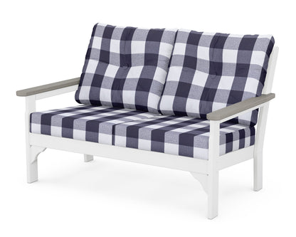 POLYWOOD® Vineyard Deep Seating Loveseat in White / Driftwood / Buffalo Plaid Navy