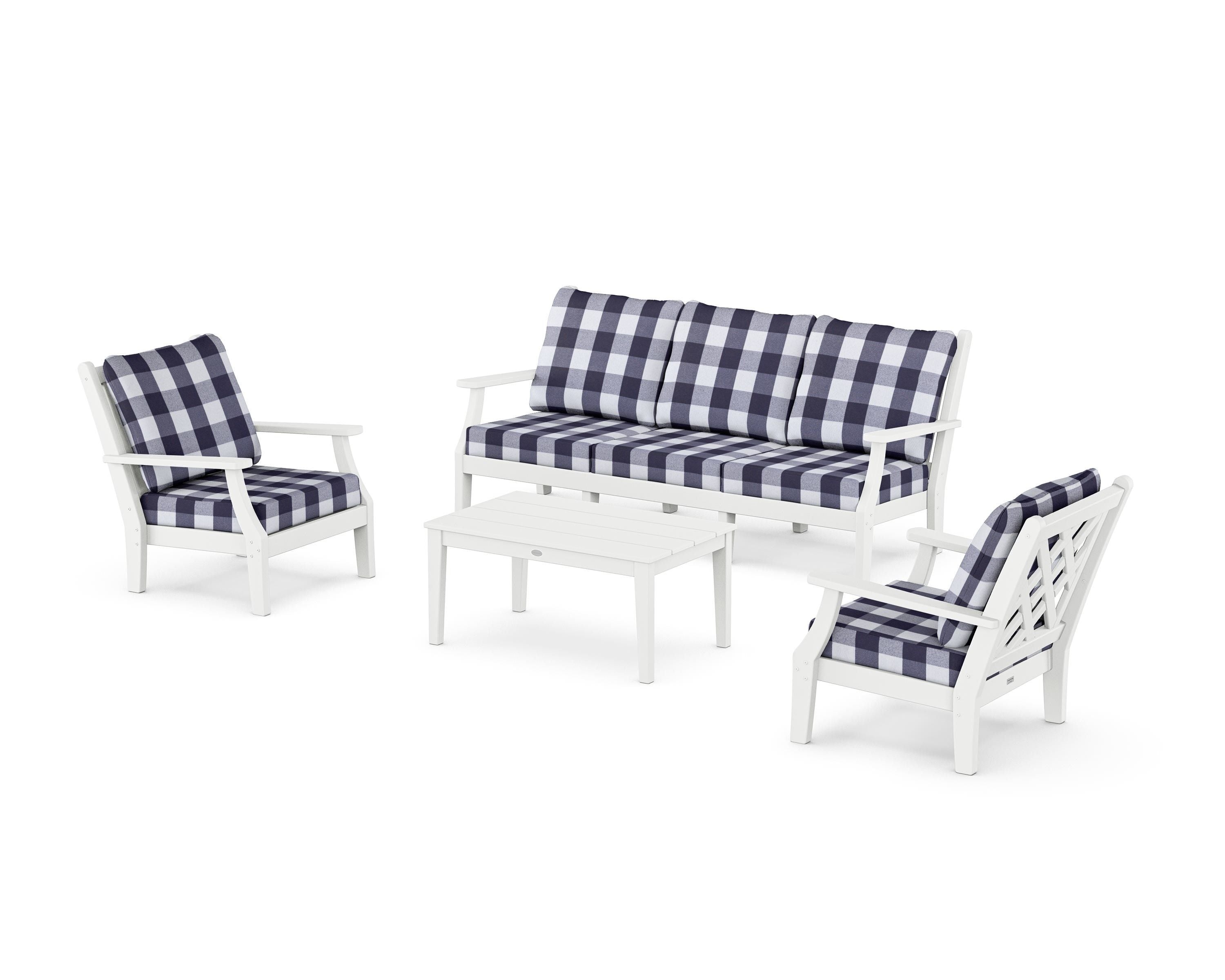 Country Living Wovendale 4-Piece Deep Seating Set with Sofa in White / Buffalo Plaid Navy