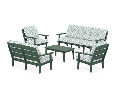 POLYWOOD® Lakeside 5-Piece Lounge Sofa Set in Green / Trellis Glacier Spa