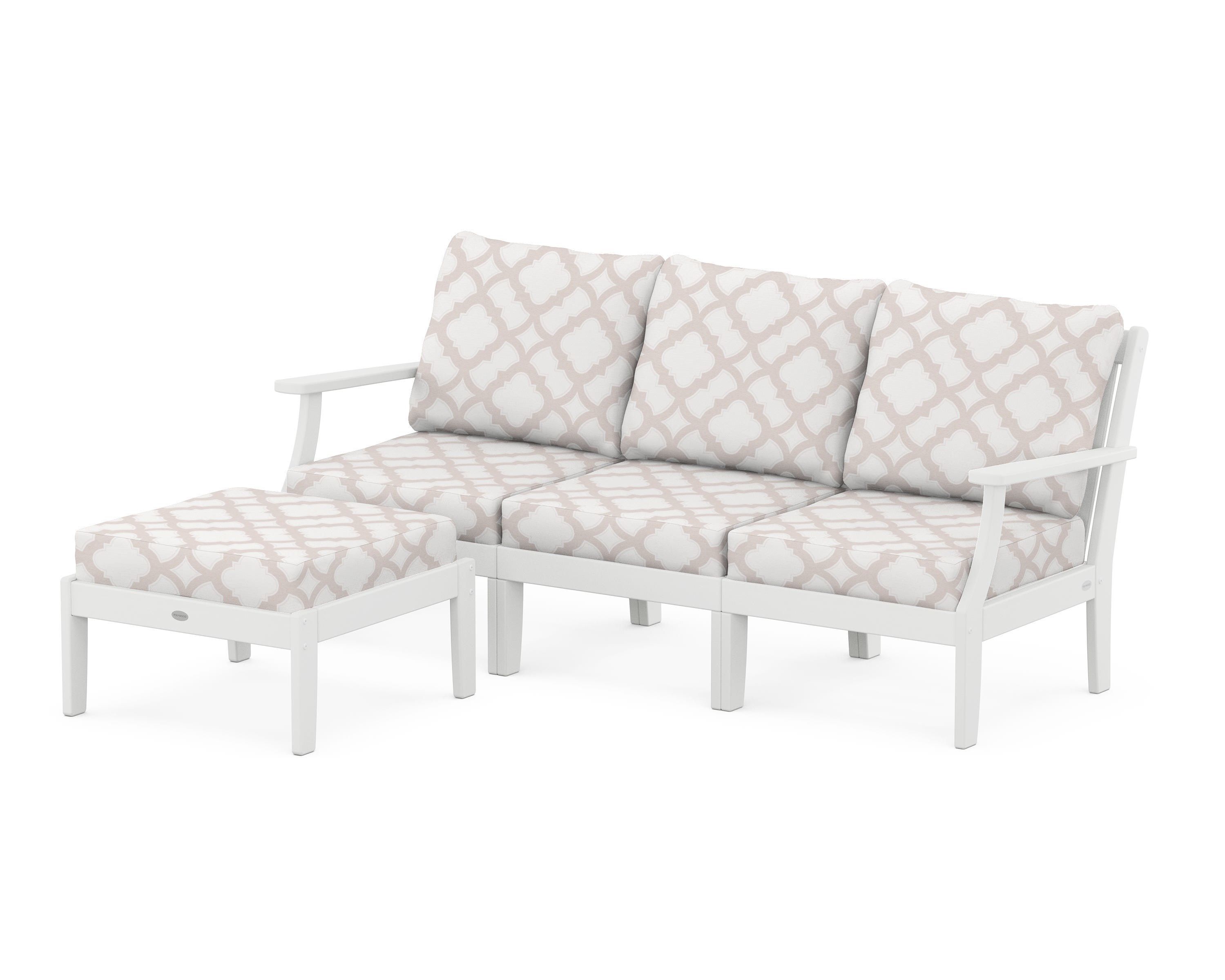 POLYWOOD® Braxton Modular 4-Piece Deep Seating Set with Ottoman in White / Trellis Dune Burlap