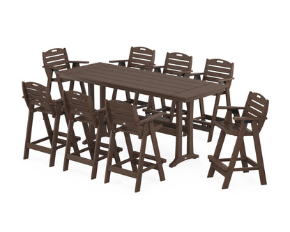 POLYWOOD® Nautical 9-Piece Farmhouse Bar Set with Trestle Legs in Mahogany