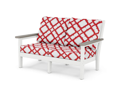 POLYWOOD® Chippendale Deep Seating Loveseat in White / Driftwood / Trellis Crimson
