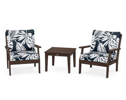 POLYWOOD® Braxton 3-Piece Deep Seating Set in Mahogany / Leaf Marine Indigo