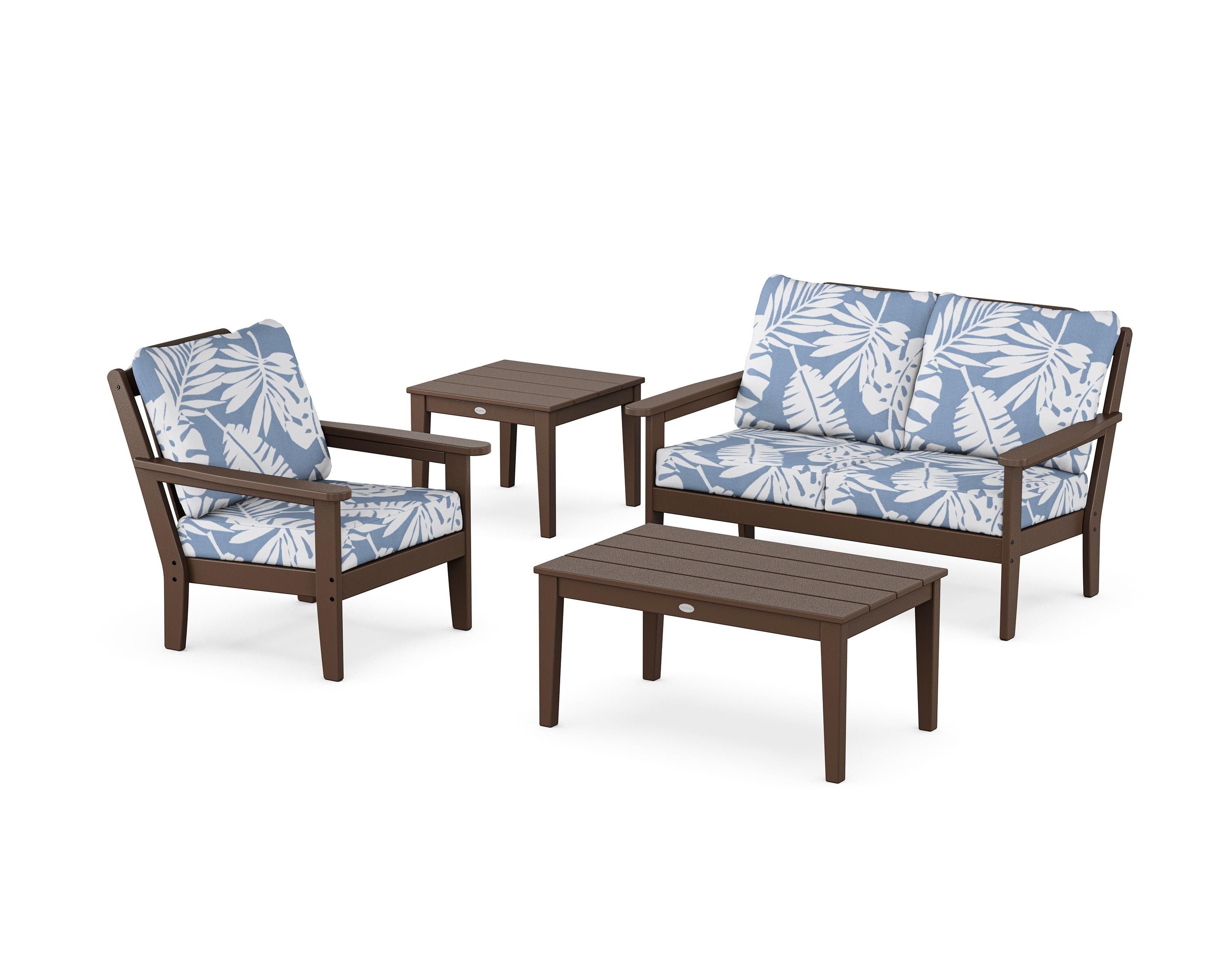 Country Living Wovendale 4-Piece Deep Seating Set in Mahogany / Leaf Sky Blue