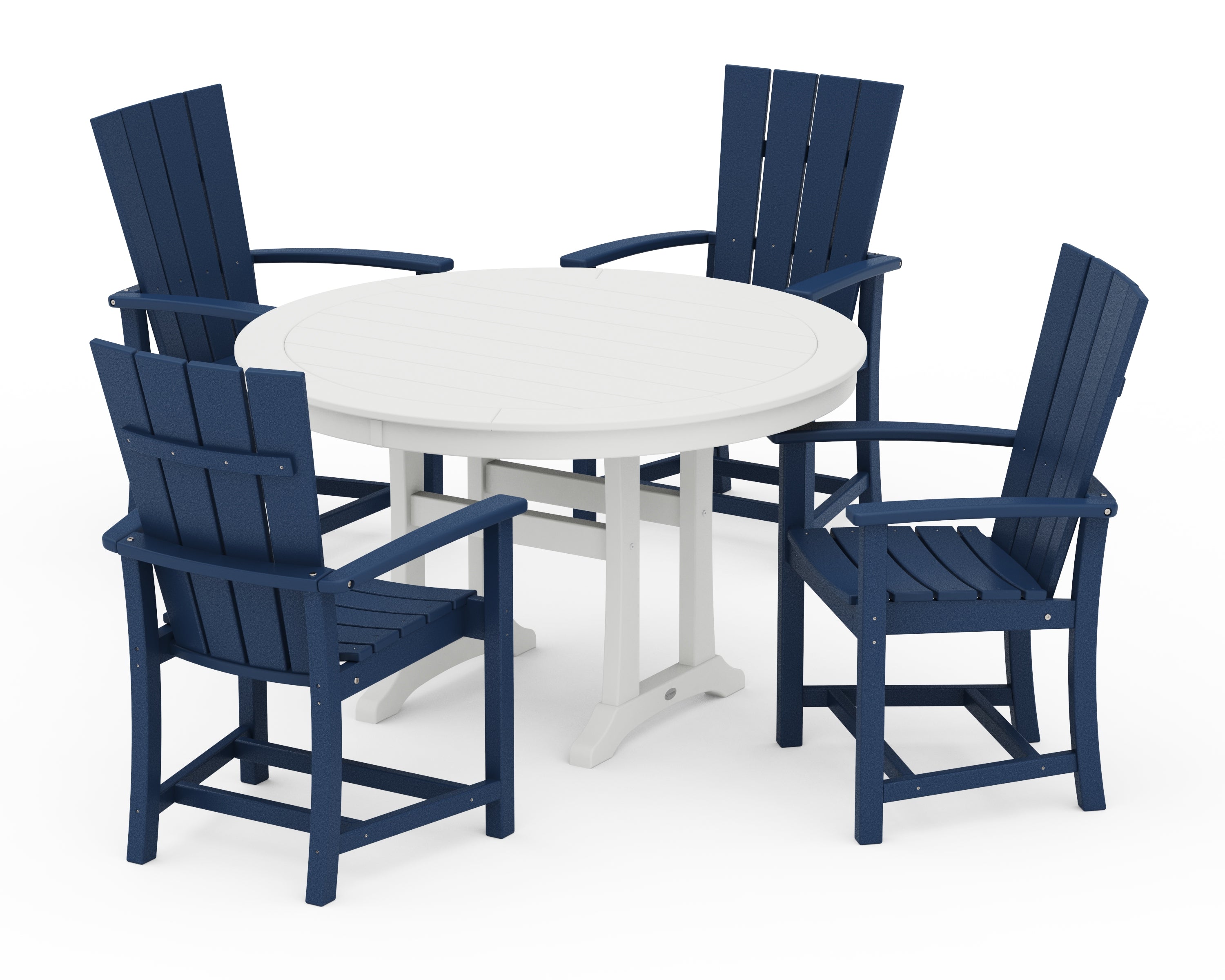 POLYWOOD® Quattro 5-Piece Round Dining Set with Trestle Legs in Navy / White