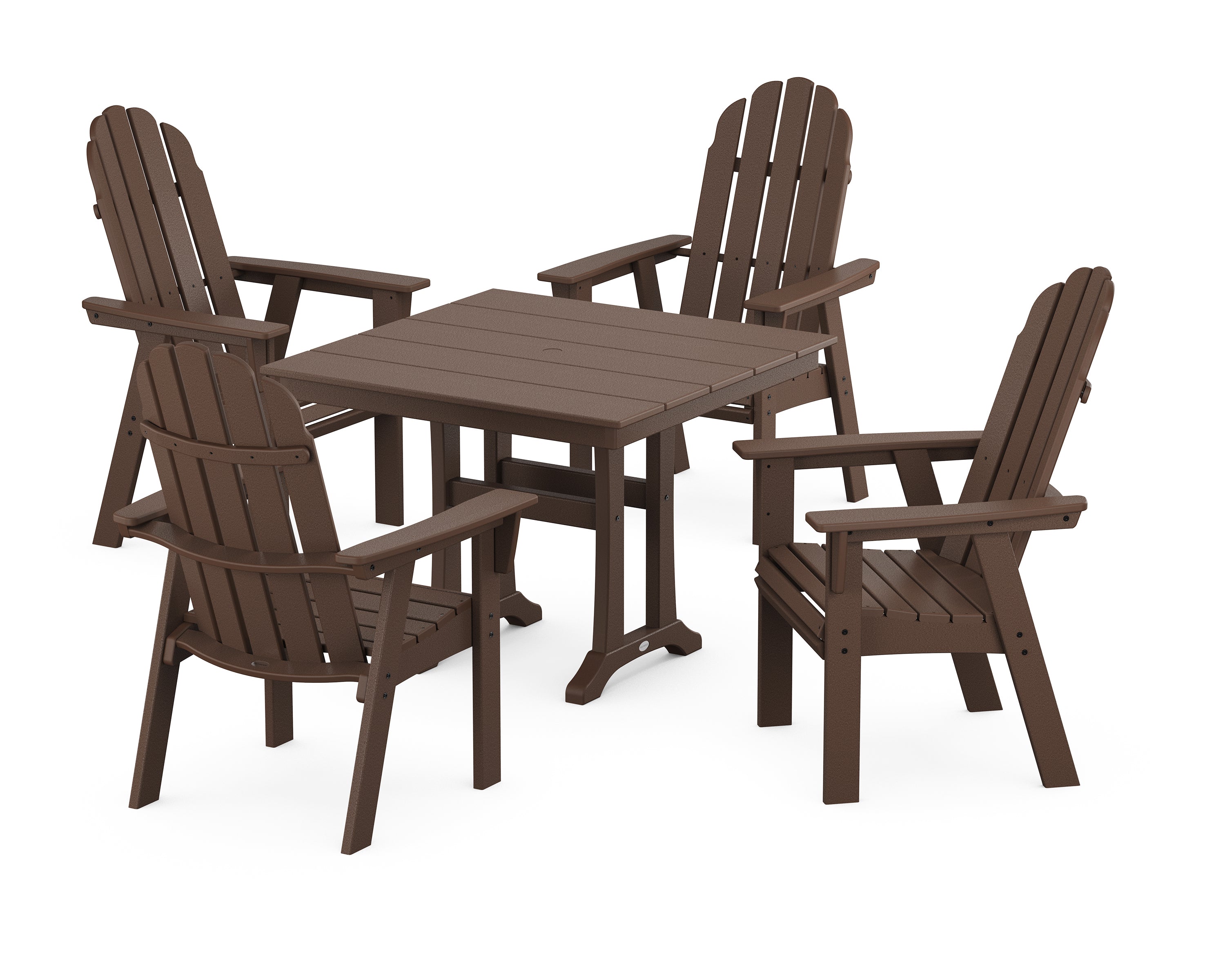 POLYWOOD® Vineyard Adirondack 5-Piece Farmhouse Dining Set With Trestle Legs in Mahogany