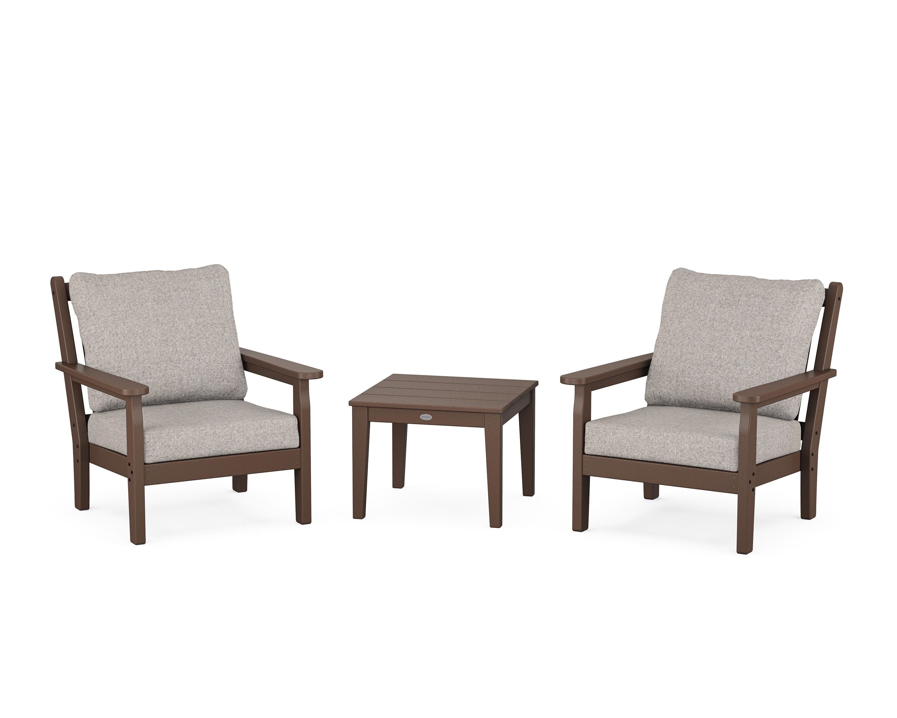 POLYWOOD® Chippendale 3-Piece Deep Seating Set in Mahogany / Weathered Tweed