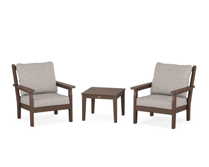 POLYWOOD® Chippendale 3-Piece Deep Seating Set in Mahogany / Weathered Tweed