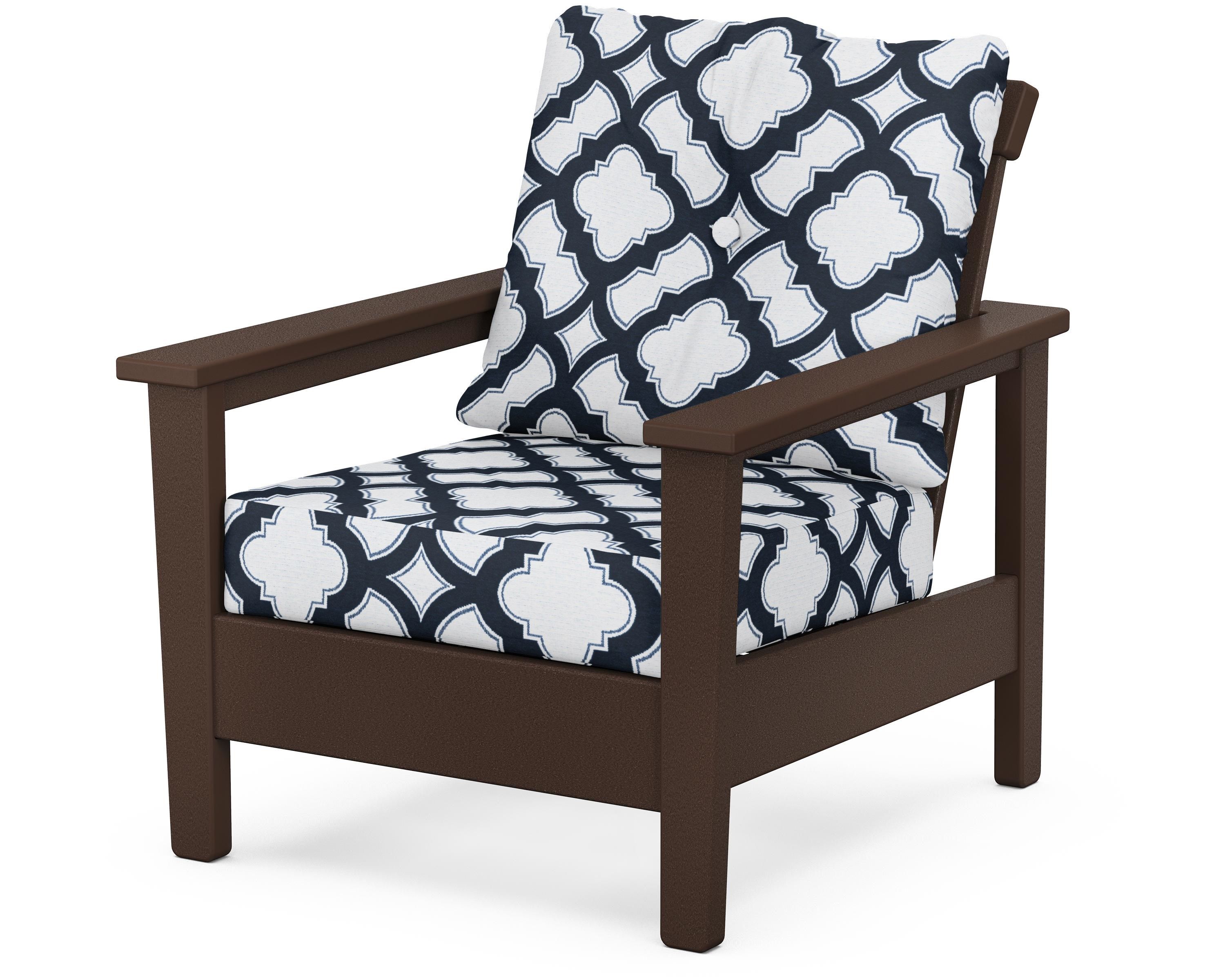 POLYWOOD® Prescott Deep Seating Chair in Mahogany / Trellis Marine Indigo
