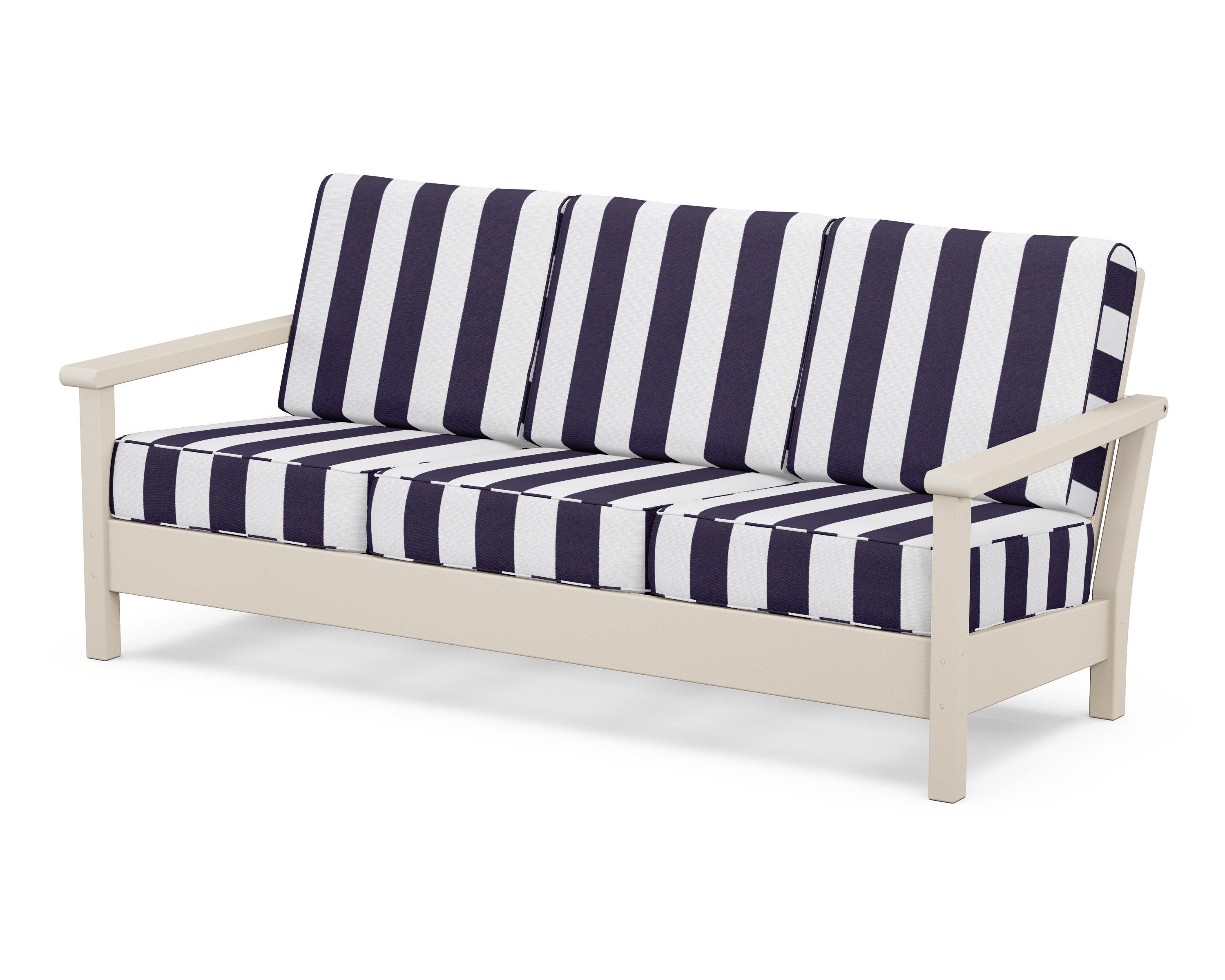 POLYWOOD® Harbour Deep Seating Sofa in Sand / Cabana Stripe Navy