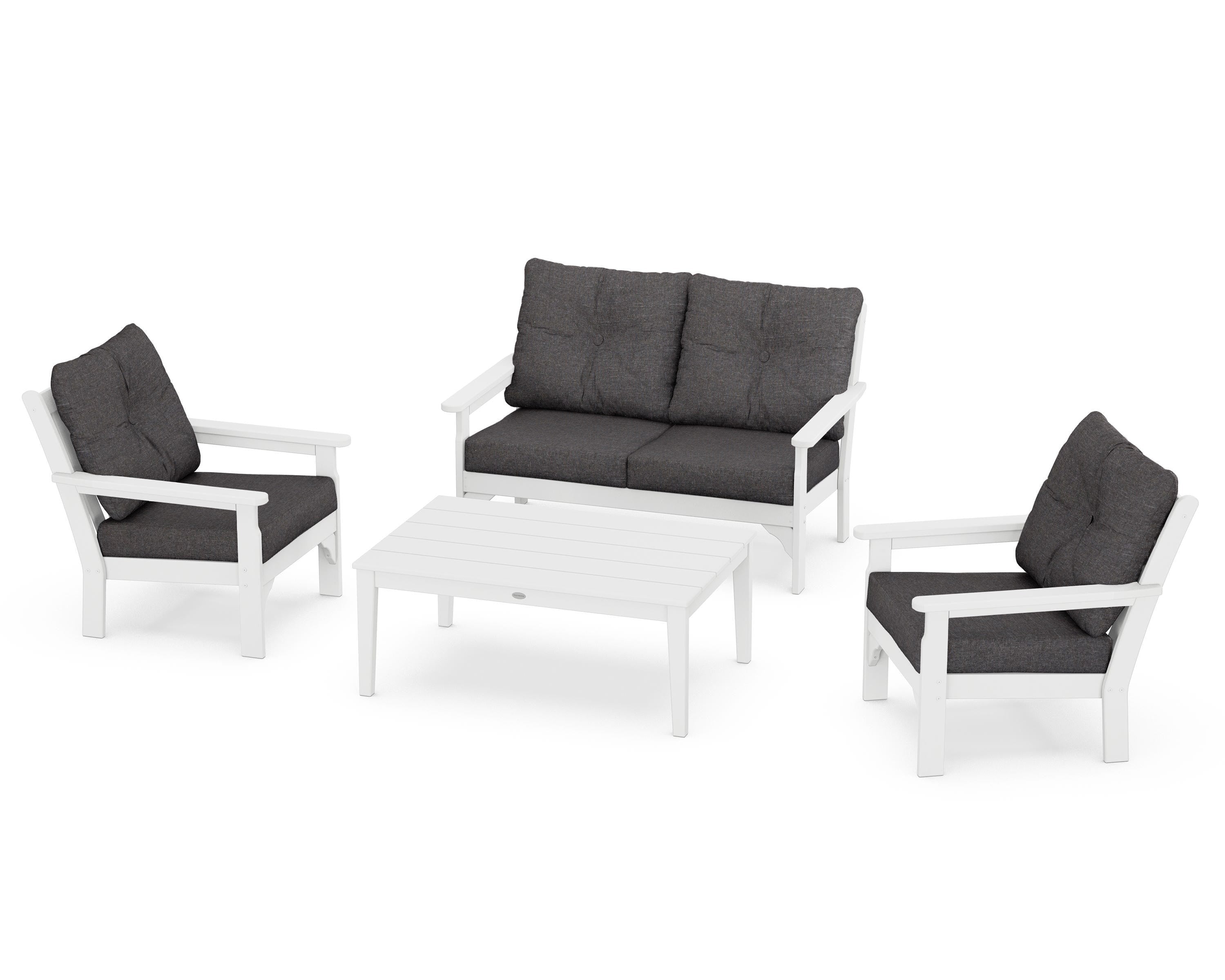 POLYWOOD® Vineyard 4-Piece Deep Seating Set in White / Ash Charcoal