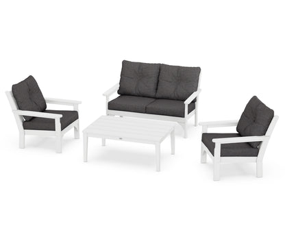 POLYWOOD® Vineyard 4-Piece Deep Seating Set in White / Ash Charcoal