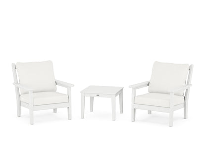 POLYWOOD® Chippendale 3-Piece Deep Seating Set in White / Natural Linen