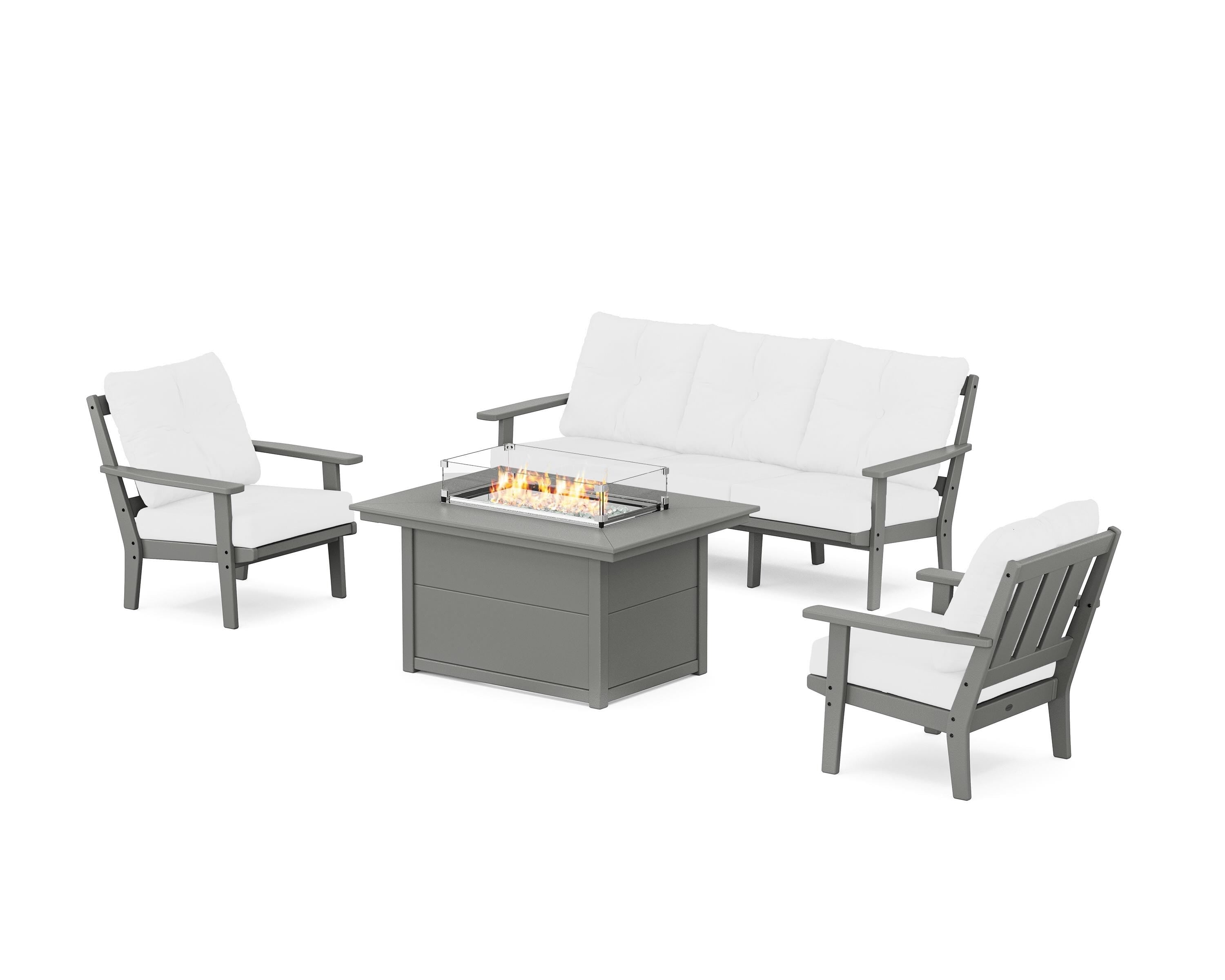 POLYWOOD® Oxford Deep Seating Fire Pit Table Set in Slate Grey / Natural