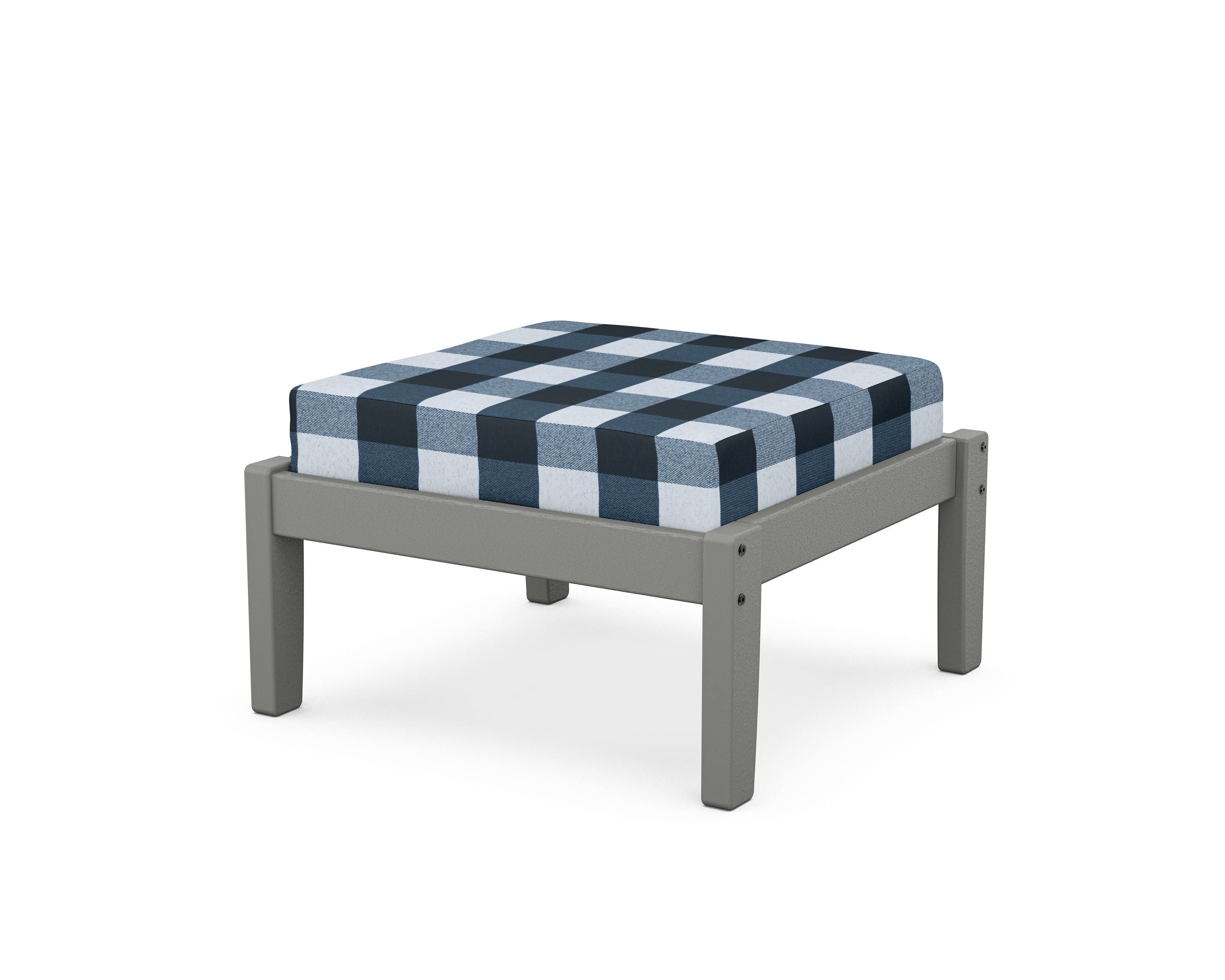 Unbranded Deep Seating Ottoman in Slate Grey / Buffalo Plaid Marine Indigo