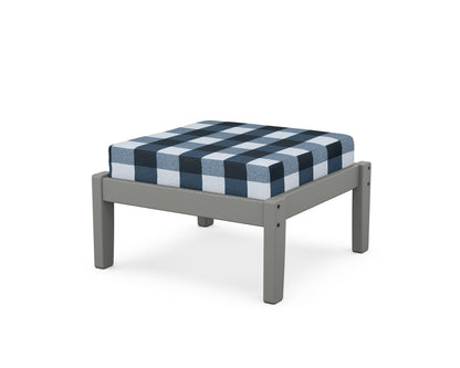 Unbranded Deep Seating Ottoman in Slate Grey / Buffalo Plaid Marine Indigo