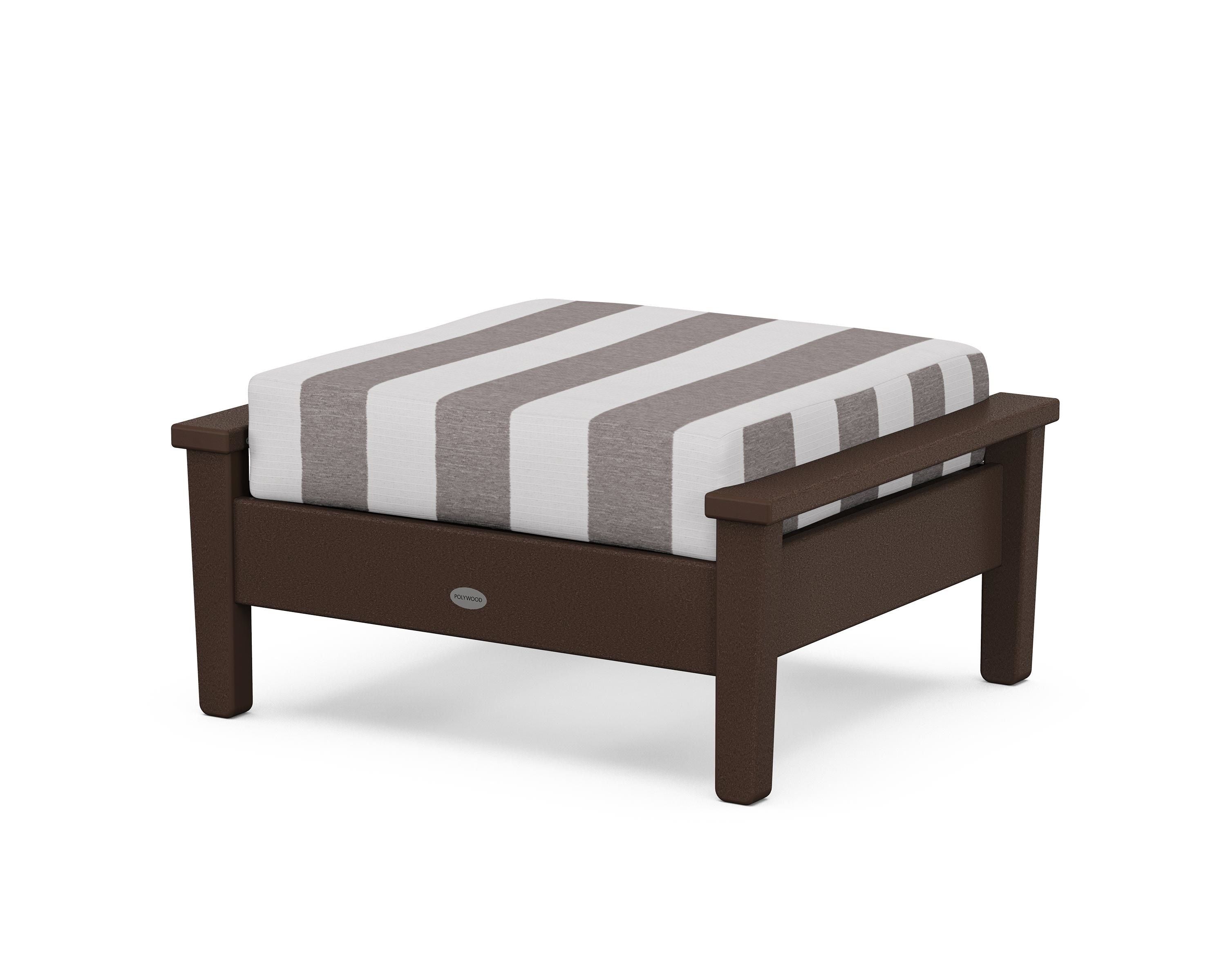 POLYWOOD® Prescott Deep Seating Ottoman in Mahogany / Cabana Stripe Grey Mist