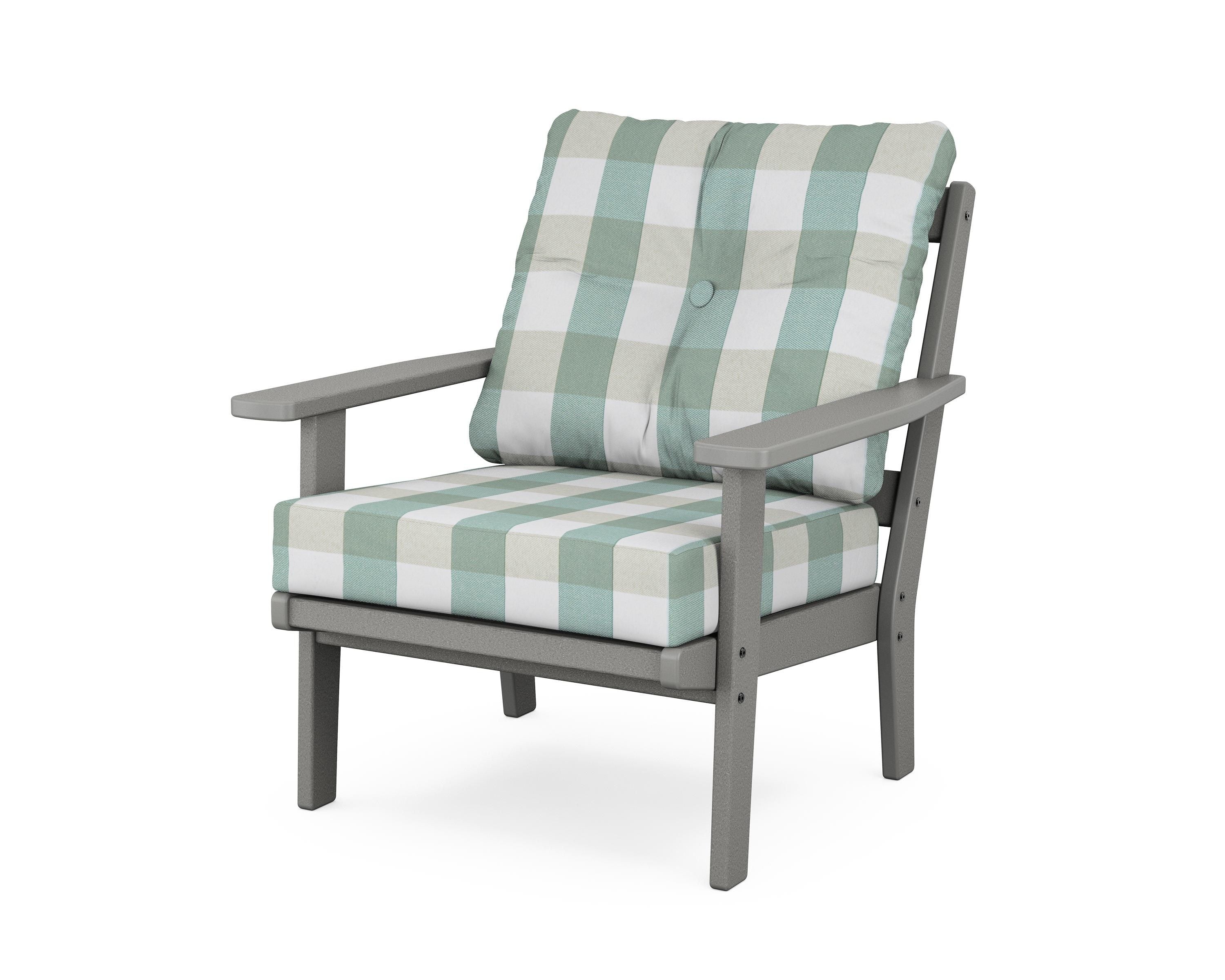 POLYWOOD® Oxford Deep Seating Chair in Slate Grey / Buffalo Plaid Glacier Spa