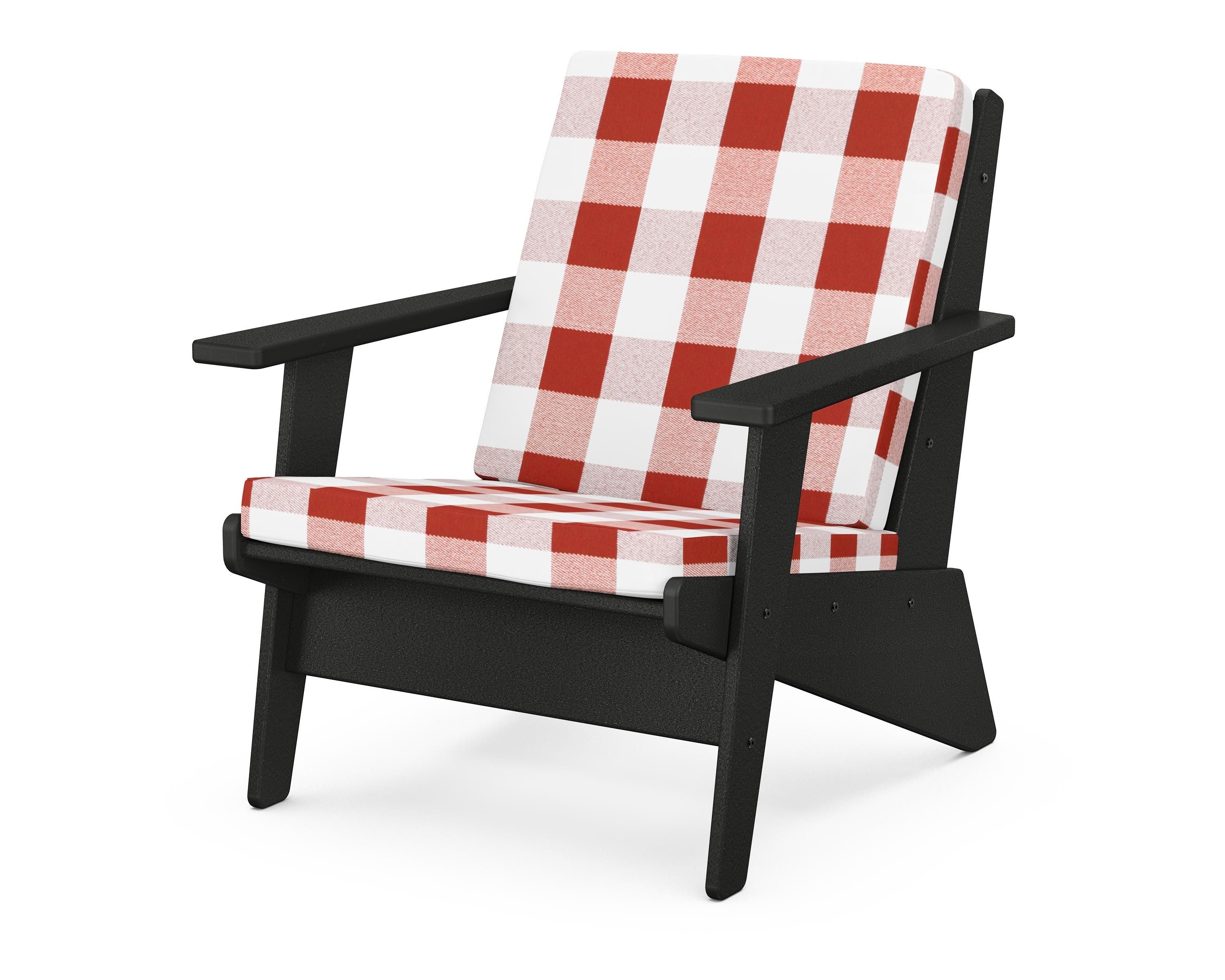 POLYWOOD® Riviera Modern Lounge Chair in Black / Buffalo Plaid Crimson
