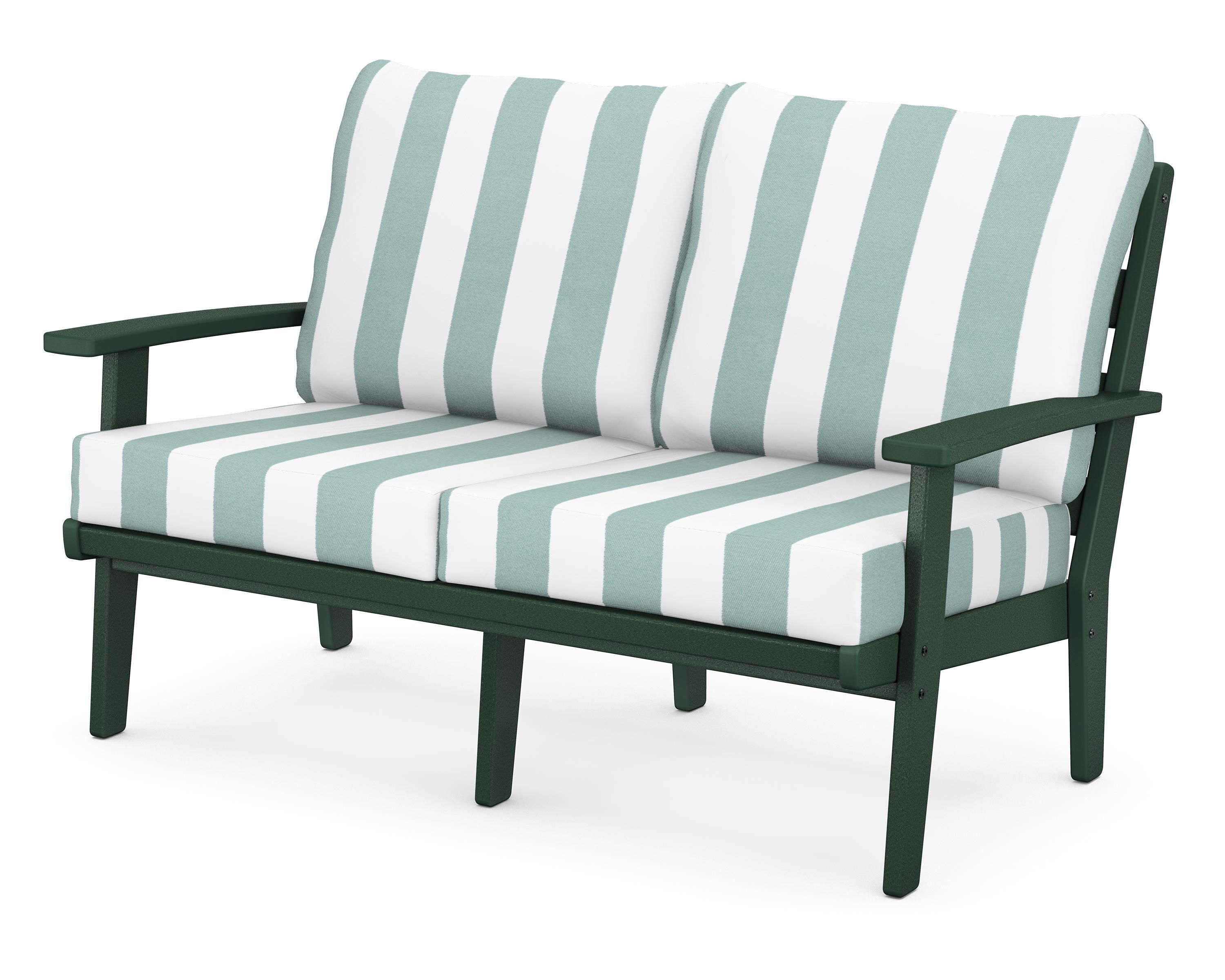 POLYWOOD® Grant Park Deep Seating Loveseat in Green / Cabana Stripe Glacier Spa