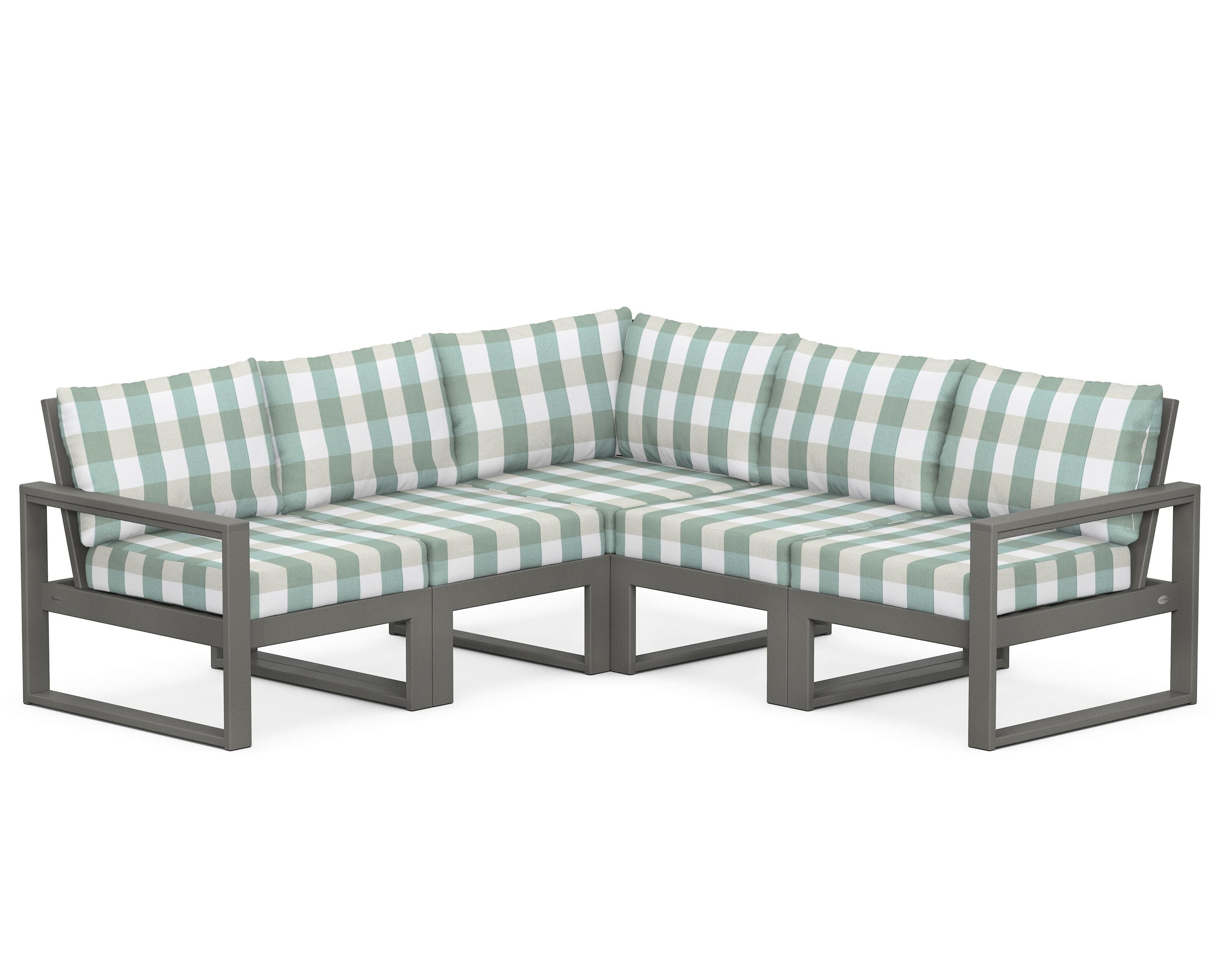 POLYWOOD® EDGE 5-Piece Modular Deep Seating Set in Slate Grey / Buffalo Plaid Glacier Spa