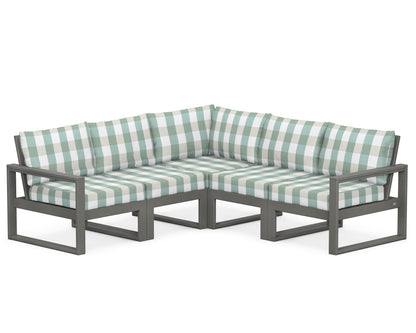 POLYWOOD® EDGE 5-Piece Modular Deep Seating Set in Slate Grey / Buffalo Plaid Glacier Spa