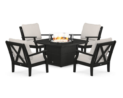 POLYWOOD® Braxton 5-Piece Deep Seating Conversation Set with Fire Pit Table in Black / Cast Ash