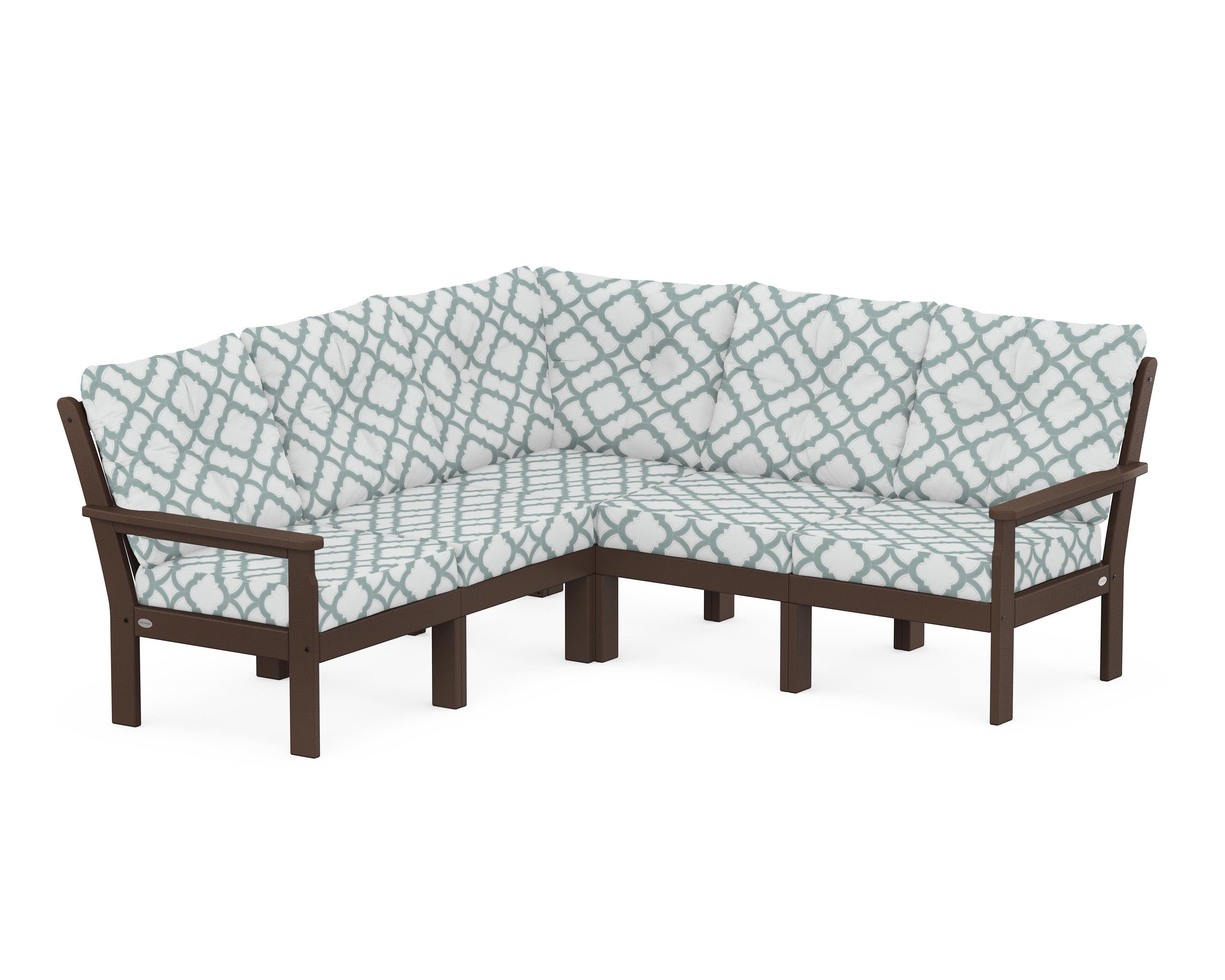 POLYWOOD® Vineyard 5-Piece Sectional in Mahogany / Trellis Glacier Spa
