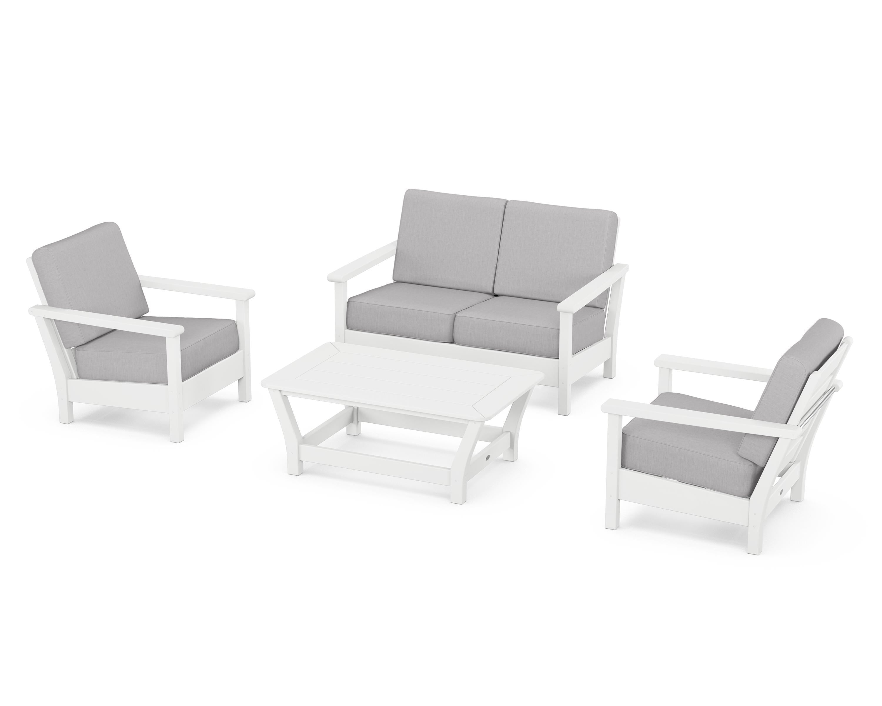 POLYWOOD® Harbour 4-Piece Deep Seating Set in White / Granite